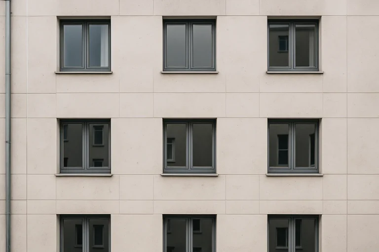 Façade d'immeuble propre après nettoyage des fientes de pigeon, éclairage naturel