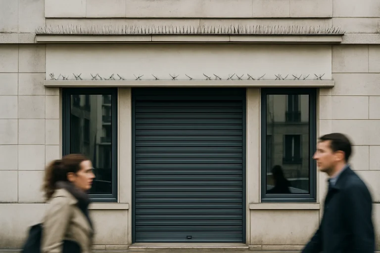 Façade commerciale à Boulogne-Billancourt avec dispositifs anti-pigeons, lumière du jour