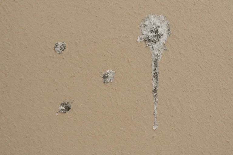Façade peinte en peinture biologique avec traces de fientes de pigeon visibles